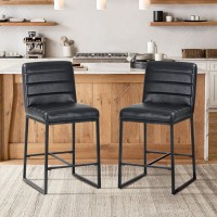 Colamy Leather Bar Stools Set Of 2 Modern Counter Height Barstools Kitchen Bar Chairs Island Stools With Upholstered Back And M