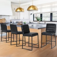 Colamy Leather Bar Stools Set Of 4 Modern Counter Height Barstools Kitchen Bar Chairs Island Stools With Upholstered Back And M