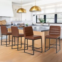 Colamy Leather Bar Stools Set Of 4 Modern Counter Height Barstools Kitchen Bar Chairs Island Stools With Upholstered Back And M