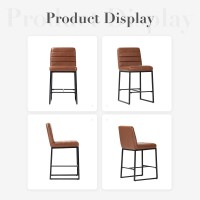 Colamy Leather Bar Stools Set Of 4 Modern Counter Height Barstools Kitchen Bar Chairs Island Stools With Upholstered Back And M