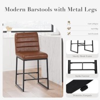 Colamy Leather Bar Stools Set Of 4 Modern Counter Height Barstools Kitchen Bar Chairs Island Stools With Upholstered Back And M