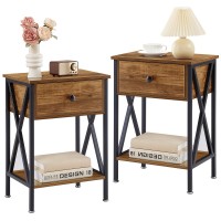 Vecelo Nightstands Set Of 2 Modern Bedside End Tables Night Stands With Drawer And Storage Shelf For Living Room Bedroom Indu