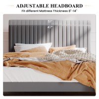 Sha Cerlin Full Upholstered Platform Bed Frame With Vertical Channel Tufted Velvet Fabric Adjustable Headboard Wooden Slats Sup