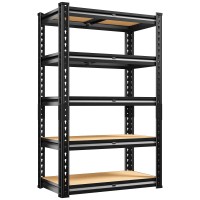 Reibii Storage Shelves 2000Lbs Garage Shelving Heavy Duty 5Tier Metal Shelving Units For Storage Adjustable Utility Shelf Rack