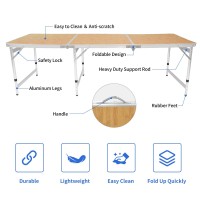 Moosinily 6 Ft Folding Table 3 Adjustable Height Camping Table Picnic Table Aluminum Portable Camp Table Outdoor Indoor Foldable