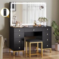 Dwvo Makeup Vanity Set With Lighted Mirror Power Outlet And Led Lights Strips Vanity Desk With 9 Drawers 3 Color Modes Availa