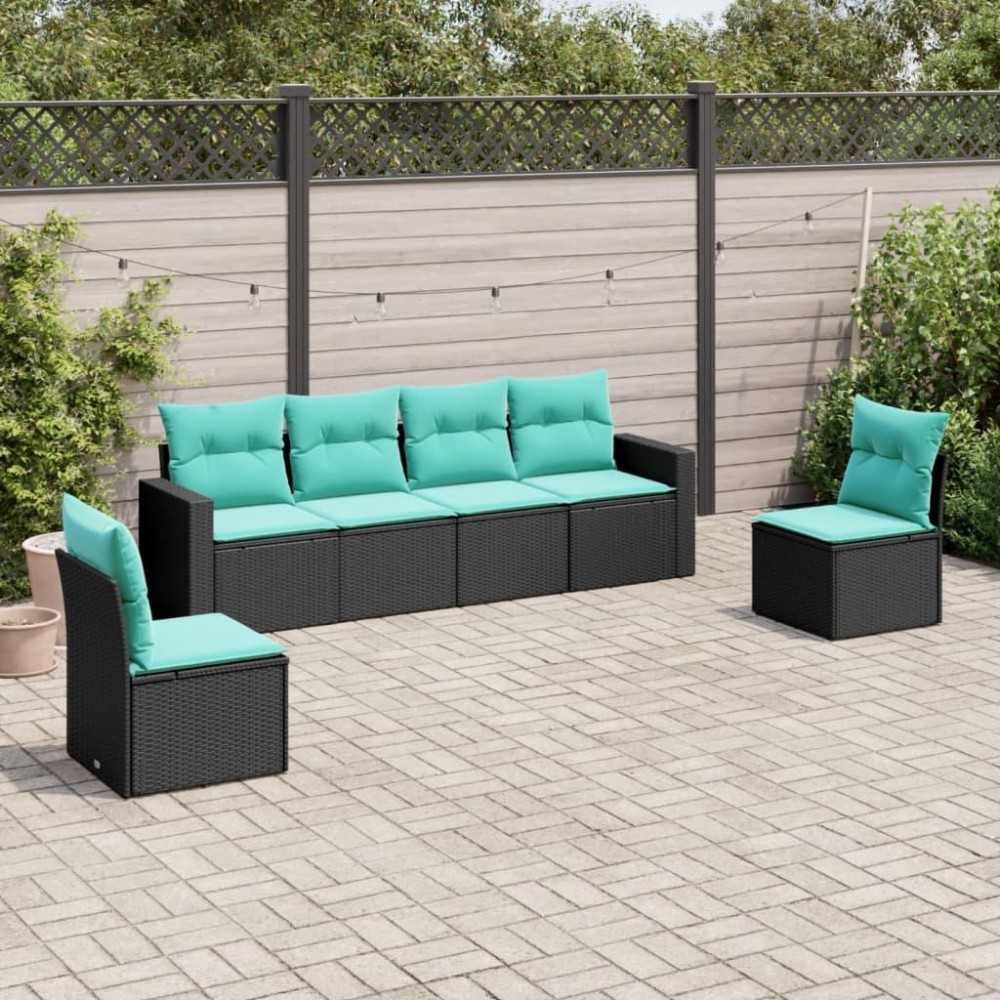 Vidaxl 6 Piece Patio Sofa Set With Cushions Black Poly Rattan