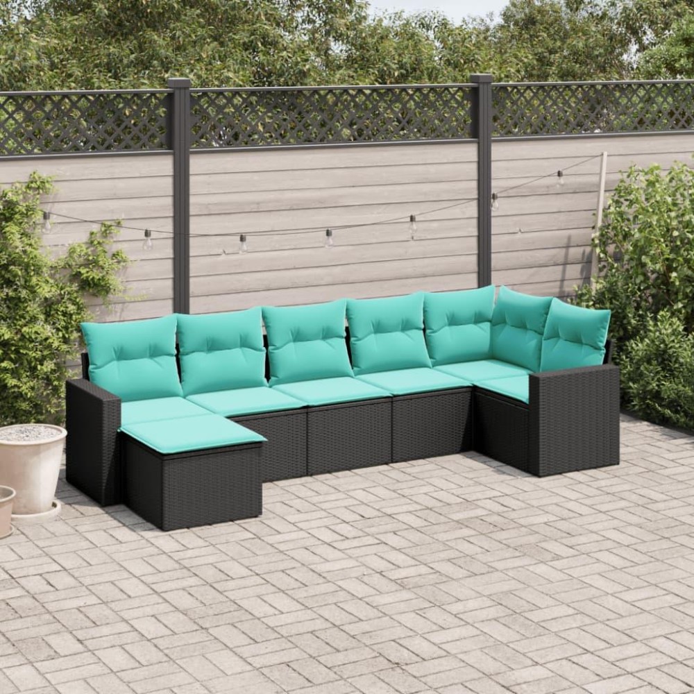 Vidaxl 7 Piece Patio Sofa Set With Cushions Black Poly Rattan