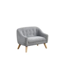 Amelia 28W Gray Chenille Kids Sofa With Tufted Back And Wooden Legs