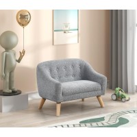 Amelia 28W Gray Chenille Kids Sofa With Tufted Back And Wooden Legs