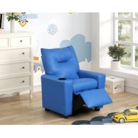 Perline 23W Blue Pvc Fabric Kids Recliner Chair With Cupholder