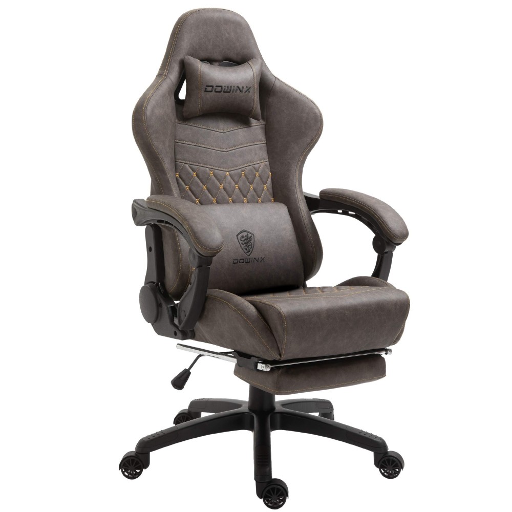 Dowinx Gaming Chair Office Desk Chair With Massage Lumbar Support Vintage Style Task Chair Pu Leather High Back Gamer Chair Wit