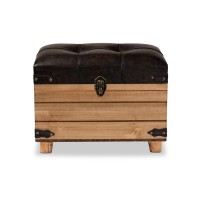 Baxton Studio Edmund Rustic Transitional Dark Brown Faux Leather Upholstered And Oak Brown Finished Wood Storage Ottoman