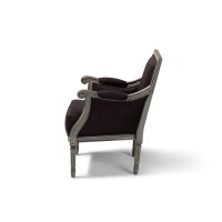 Baxton Studio Georgette Classic And Traditional French Inspired Brown Velvet Upholstered Grey Finished Armchair With Goldleaf Detailing