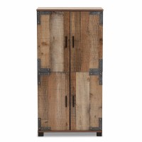Baxton Studio Cyrille Modern And Contemporary Farmhouse Rustic Finished Wood 4-Door Shoe Cabinet
