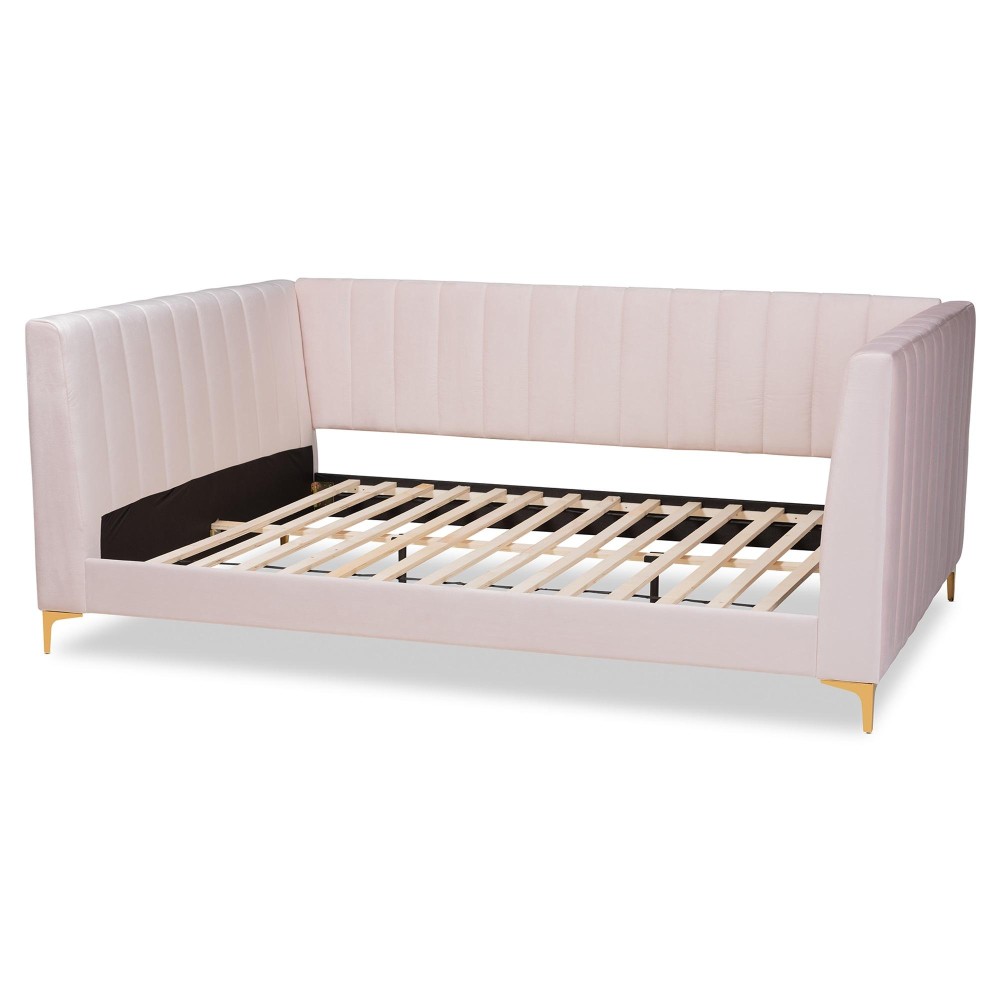 Baxton Studio Oksana Modern Contemporary Glam And Luxe Light Pink Velvet Fabric Upholstered And Gold Finished Queen Size Daybed