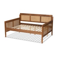 Baxton Studio Toveli Vintage French Inspired Ash Walnut Finished Wood And Synthetic Rattan Full Size Daybed