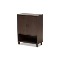 Baxton Studio Rossin Modern And Contemporary Dark Brown Finished Wood 2-Door Entryway Shoe Storage Cabinet With Bottom Shelf