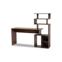 Baxton Studio Foster Modern And Contemporary Walnut Brown Finished Wood Storage Desk With Shelves