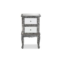 Baxton Studio Wycliff Industrial Glam And Luxe Silver Finished Metal And Mirrored Glass 2-Drawer End Table