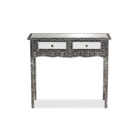 Baxton Studio Wycliff Industrial Glam And Luxe Silver Finished Metal And Mirrored Glass 2-Drawer Console Table