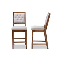 Baxton Studio Gideon Modern And Contemporary Grey Fabric Upholstered And Walnut Brown Finished Wood 2-Piece Counter Stool Set