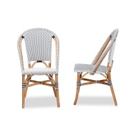 Baxton Studio Genica Classic French Black And White Weaving And Natural Brown Rattan 2-Piece Indoor And Outdoor Bistro Chair Set