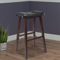 Mona Cushion Saddle Seat Bar Stool, Black and Walnut