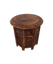 The Urban Port Wooden Hand Carved Folding Accent Coffee Table, Brown