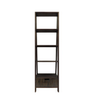 4 Shelf Wooden Ladder Bookcase With Bottom Drawer, Distressed Brown