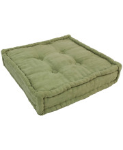 20-inch Square Corded Floor Pillow with Button Tufts - Sage Green