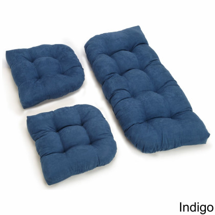 U-Shaped Microsuede Tufted Settee Cushion Set (Set of 3) - Indigo