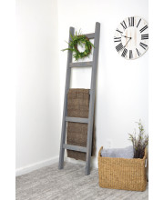 Weathered Wood 6ft Blanket Ladder & Faux Wreath Set BRAN-204LCHKBKWHIM