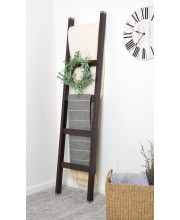 Modern Walnut 6ft Blanket Ladder & Faux Wreath Set BRAN-2306KBKFHSAGE