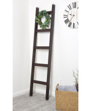 Modern Walnut 6ft Blanket Ladder & Faux Wreath Set BRAN-2306KBKGAINES