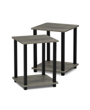 Furinno Simplistic End Table, Set Of Two, French Oak Grey/Black, 12127Gyw/Bk