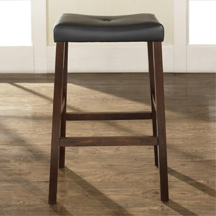Upholstered Saddle Seat Bar Stool In Vintage Mahogany Finish With 29 Inch Seat Height. (Set Of Two)