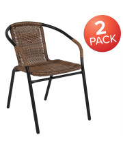 2 Pack Medium Brown Rattan Indoor-Outdoor Restaurant Stack Chair