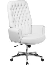 High Back Traditional Tufted White Leathersoft Executive Swivel Office Chair With Arms
