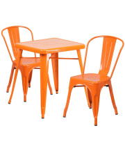 23.75'' Square Orange Metal Indoor-Outdoor Table Set with 2 Stack Chairs