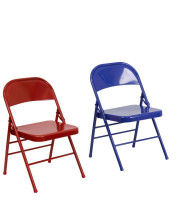 Flash Furniture HERCULES COLORBURST Series Triple Braced & Double Hinged Metal Folding Chair Cobalt Blue and Red