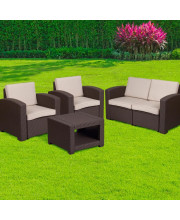 4 Piece Outdoor Faux Rattan Chair<li/><li> Loveseat and Table Set in Chocolate Brown