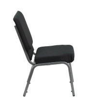 HERCULES Series 18.5''W Stacking Church Chair in Black Patterned Fabric - Silver Vein Frame - FD-CH02185-SV-JP02-GG