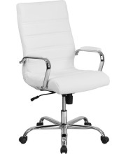 High Back Office Chair | White Leathersoft Office Chair With Wheels And Arms