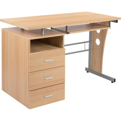 Maple Desk With Three Drawer Pedestal And Pull-Out Keyboard Tray