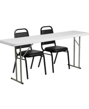 18'' x 72'' Plastic Folding Training Table Set with 2 Trapezoidal Back Stack Chairs