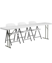 18'' x 96'' Plastic Folding Training Table Set with 3 White Plastic Folding Chairs