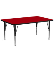 30W x 72L Rectangular Red Thermal Laminate Activity Table - Height Adjustable Short Legs - XU-A3072-REC-RED-T-P-GG