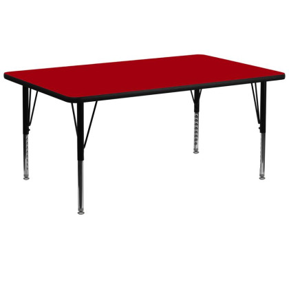 30W x 72L Rectangular Red Thermal Laminate Activity Table - Height Adjustable Short Legs - XU-A3072-REC-RED-T-P-GG