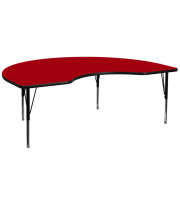 48W x 72L Kidney Red Thermal Laminate Activity Table - Height Adjustable Short Legs - XU-A4872-KIDNY-RED-T-P-GG